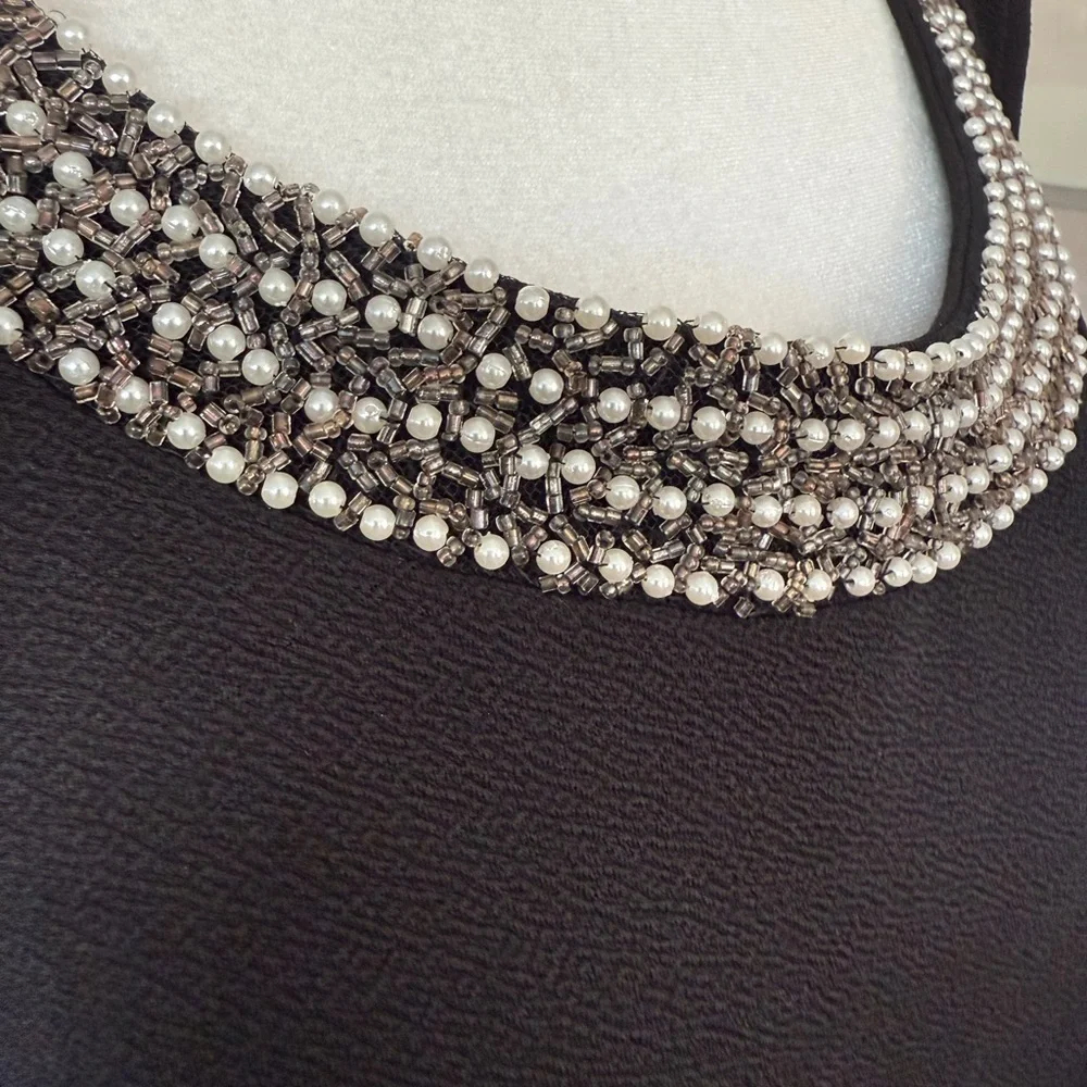 Maya Brooke Black Sleeveless Dress with Pearl Embellished Crewneck 16W Plus - Picture 5 of 7